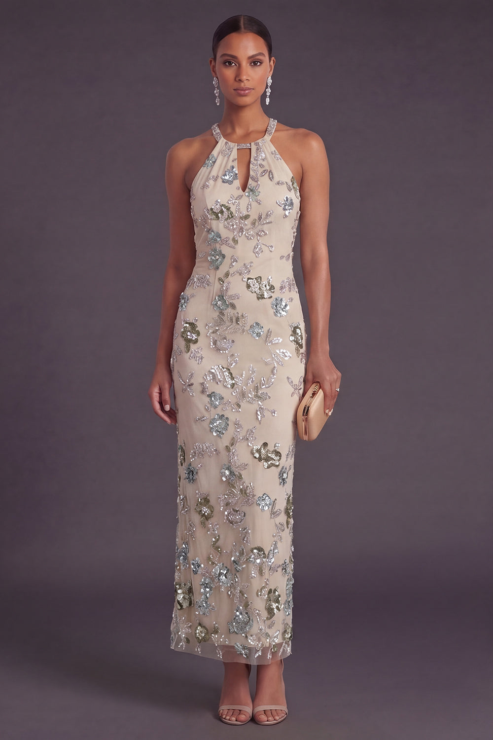 Sparkly Grey Blue Mermaid Floral Long Formal Dress