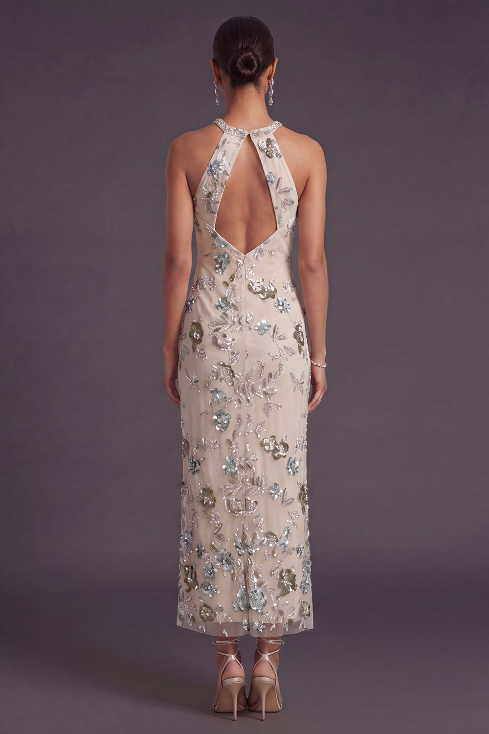 Sparkly Grey Blue Mermaid Floral Long Formal Dress