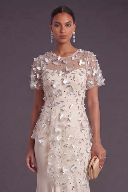 Mermaid Apricot Floral Ruffled High Low Formal Dress