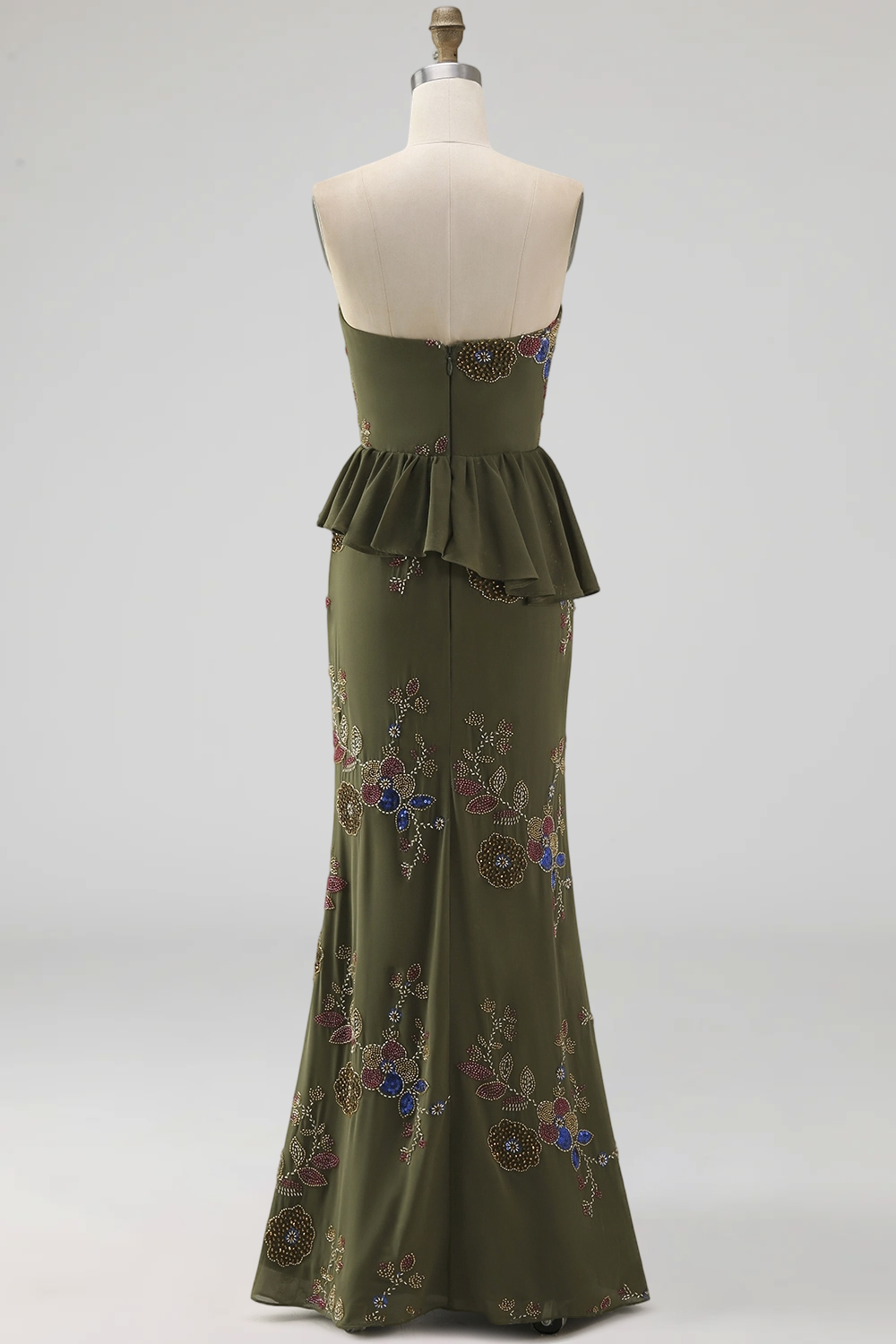 Sparkly Olive Floral Sweetheart Beaded Long Formal Dress