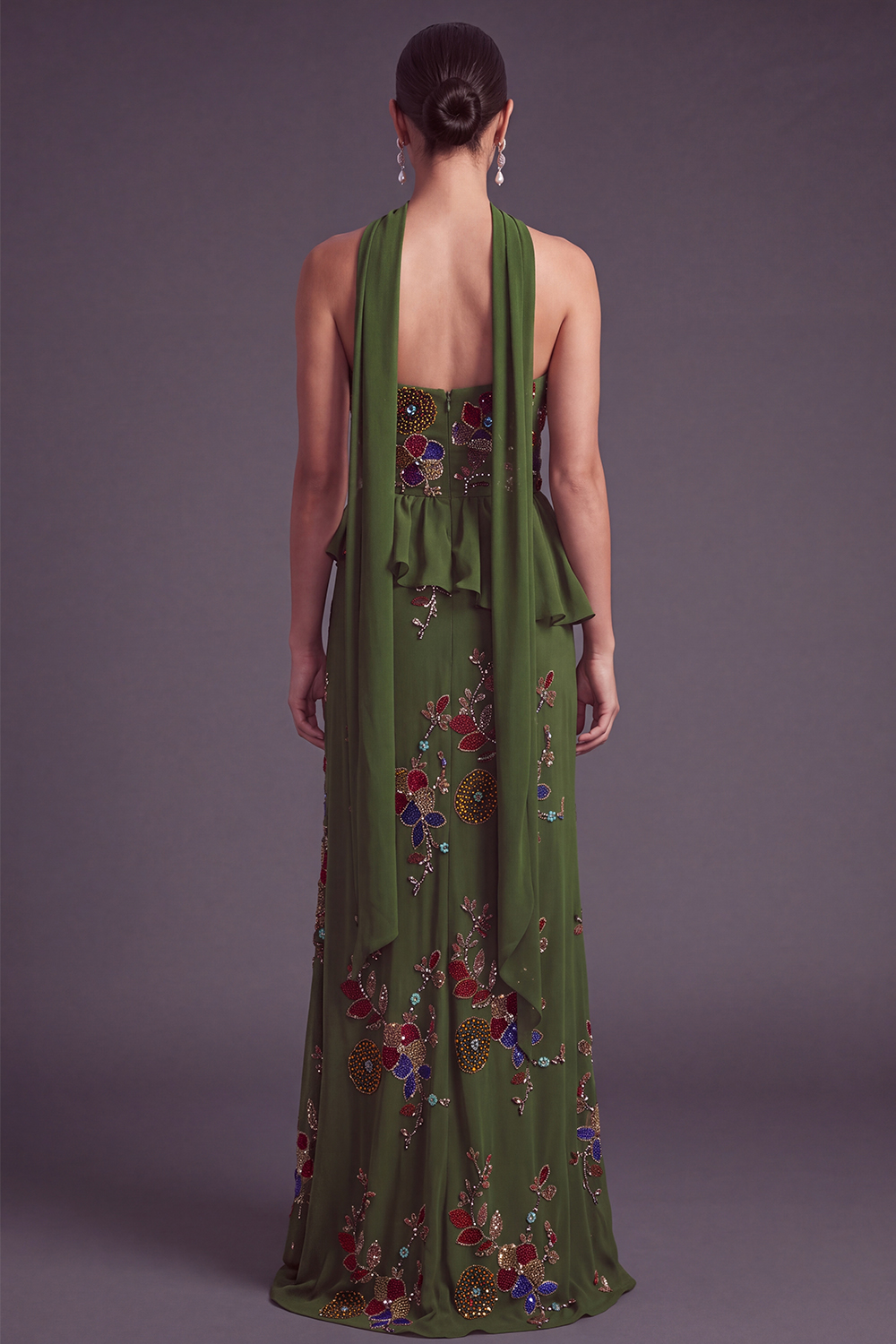 Sparkly Olive Floral Sweetheart Beaded Long Formal Dress