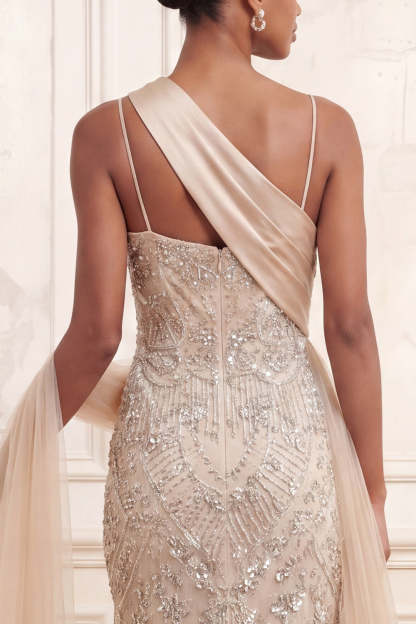 Spaghetti Straps Backless Mermaid Apricot Long Prom Dress