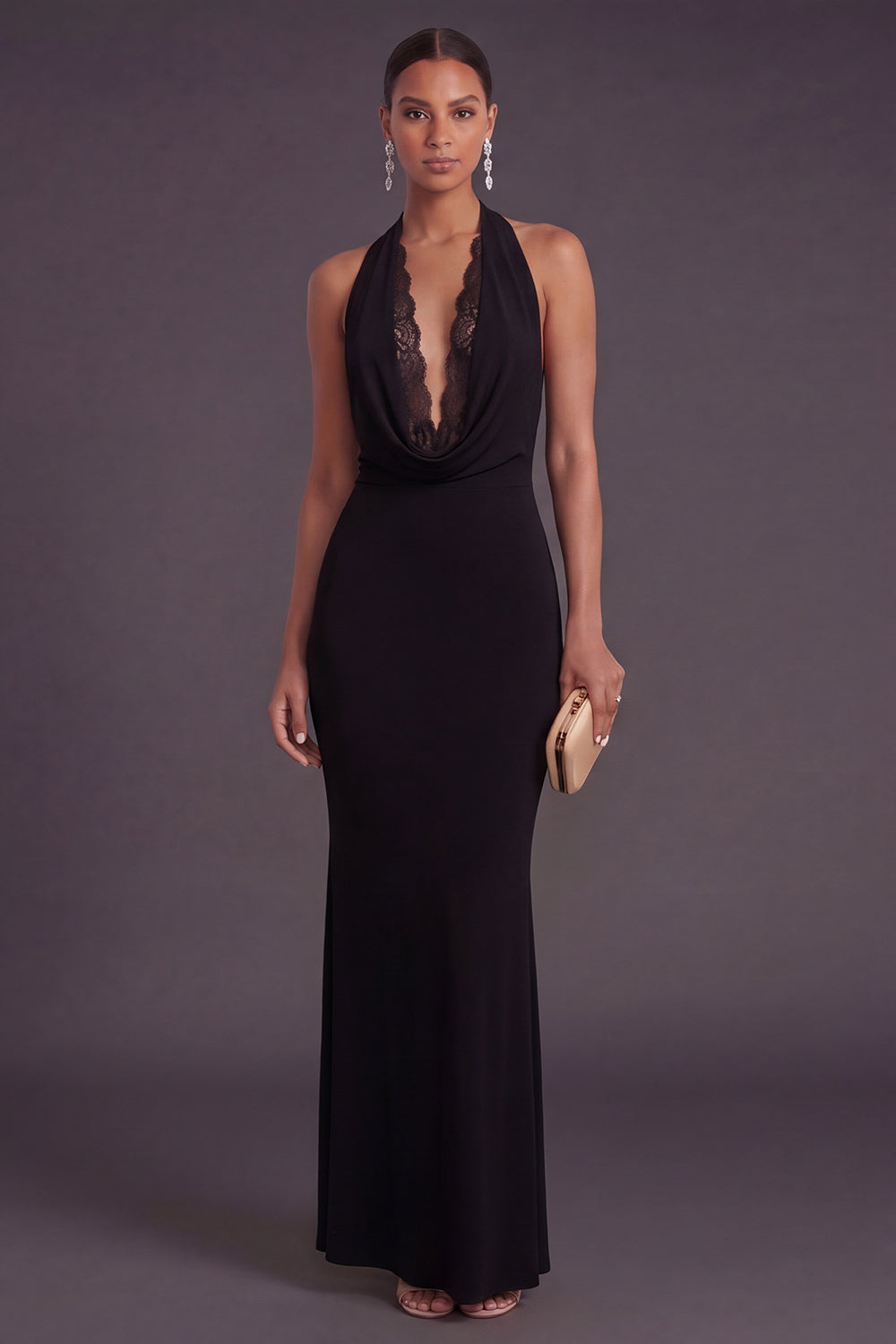 Mermaid Lace Black Halter Neck Long Formal Dress