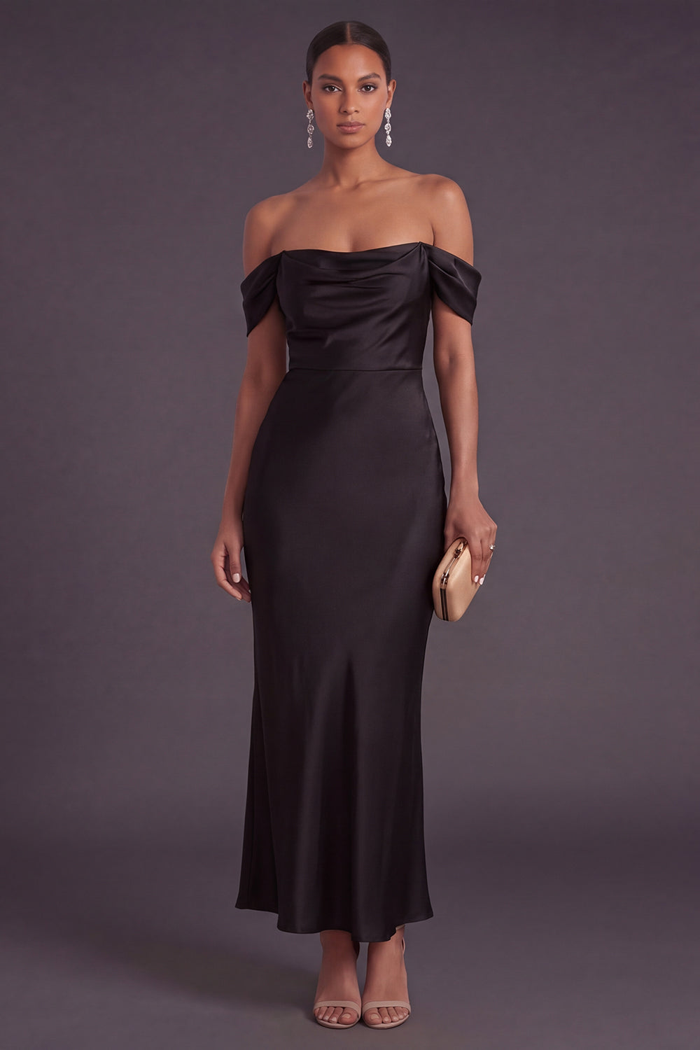 Black Backless Off the Shoulder Long Formal Dress