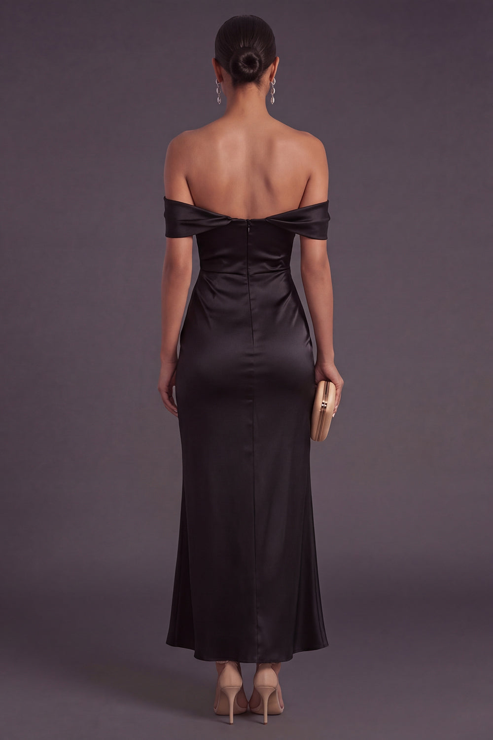 Black Backless Off the Shoulder Long Formal Dress