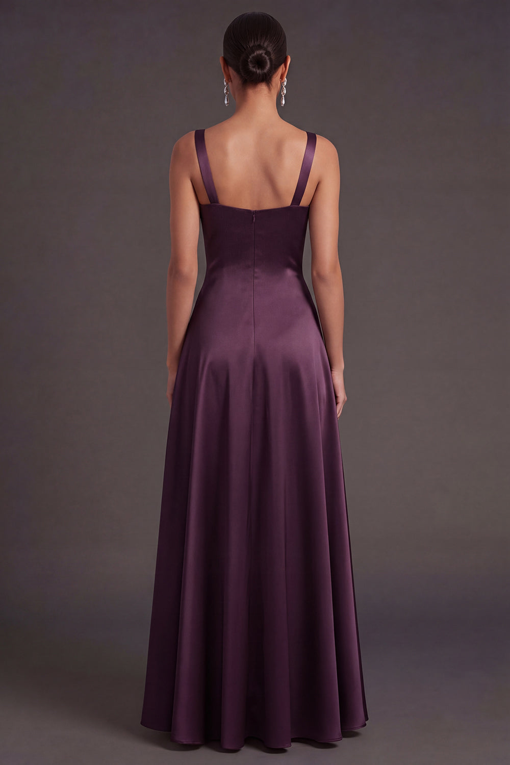 Satin A Line Thick Straps Plum Long Formal Dress