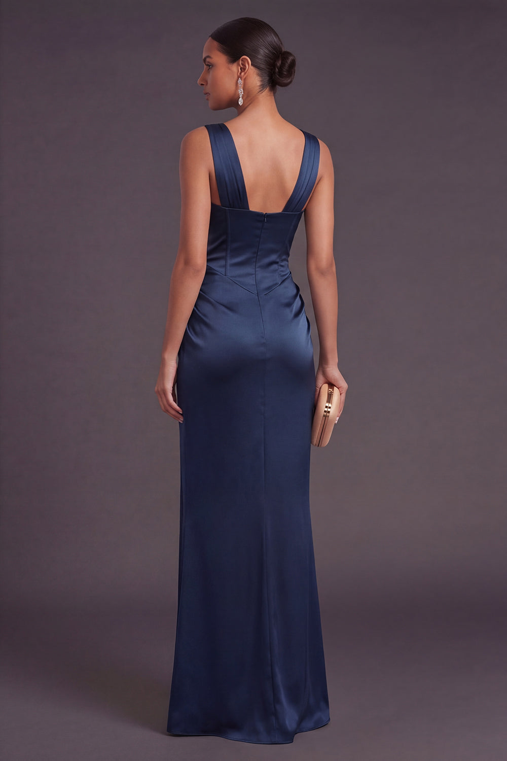 Corset Navy Mermaid Ruched Long Formal Dress
