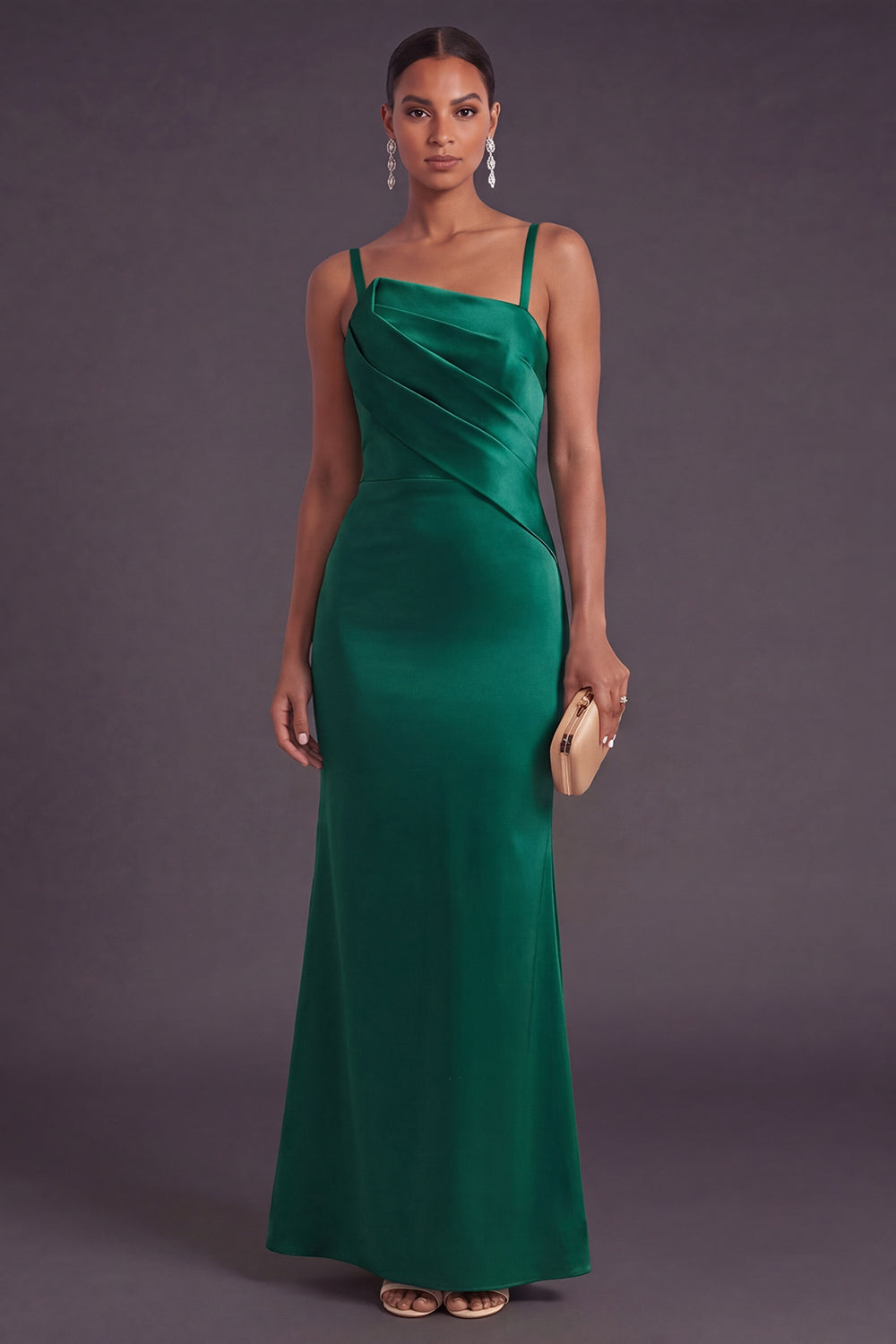 Mermaid Dark Green Thick Straps Ruched Long Formal Dress