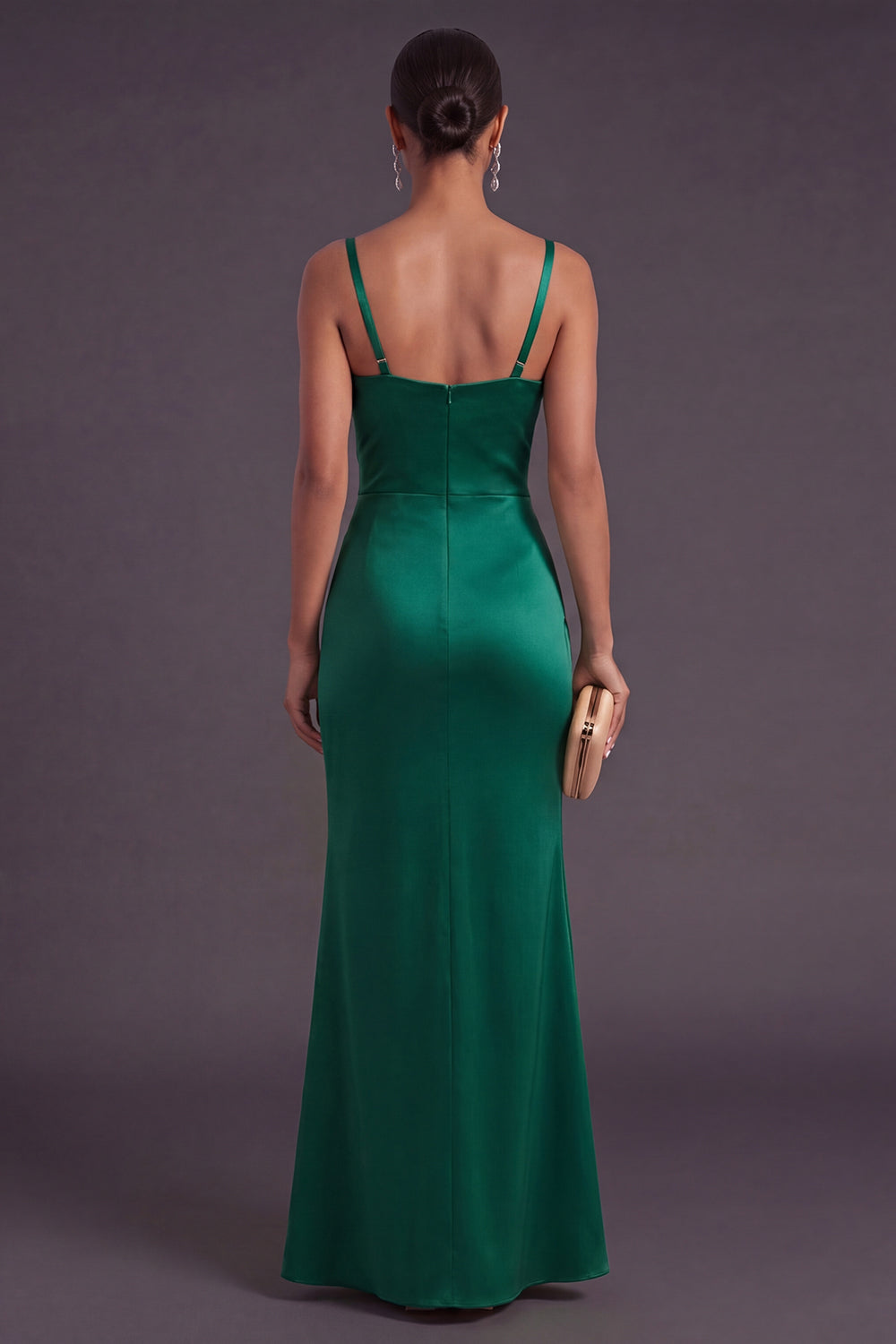 Mermaid Dark Green Thick Straps Ruched Long Formal Dress