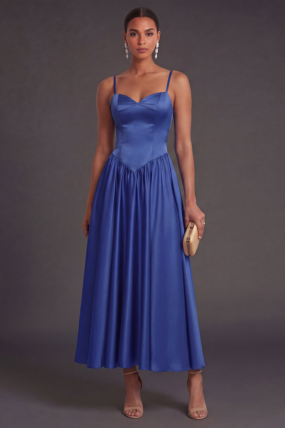 High Waist Royal Blue A Line Long Formal Dress
