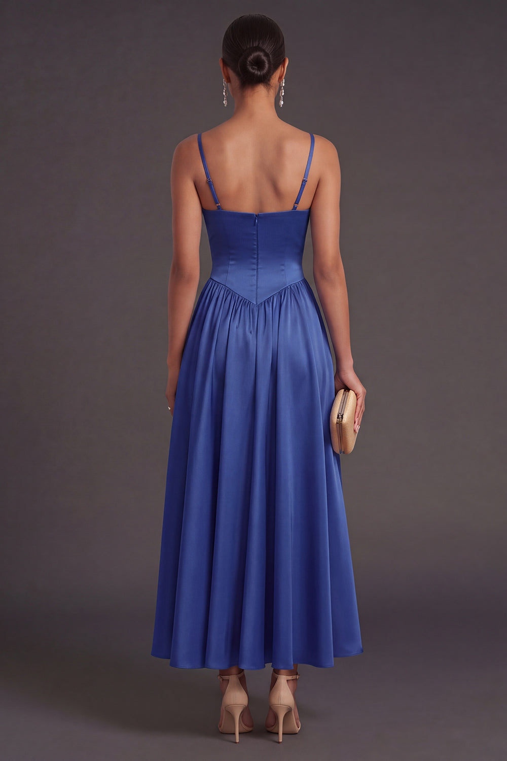High Waist Royal Blue A Line Long Formal Dress