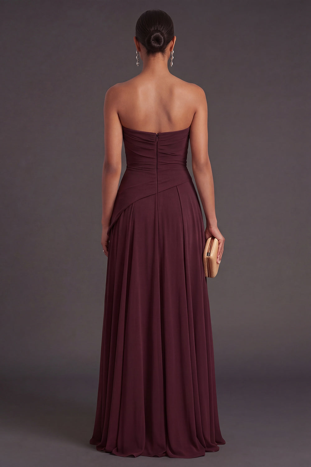 Burgundy A Line Strapless Long Formal Dress