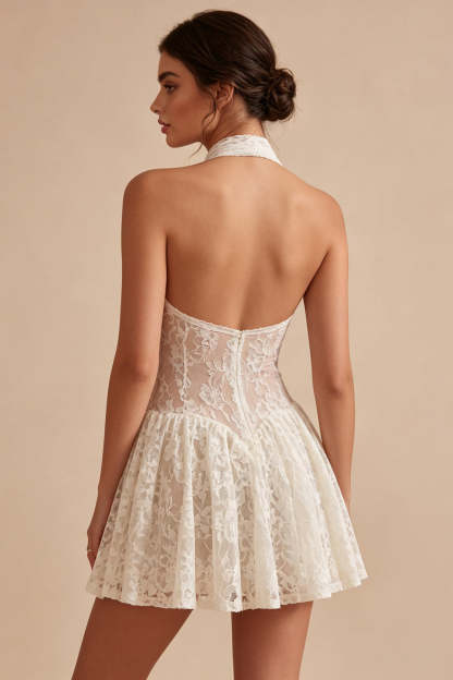 Ivory Lace Floral A Line Short Engagement Dress