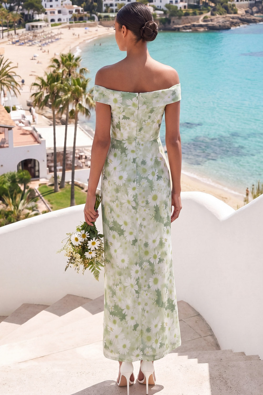 Light Green Maxi Sheath Floral Wedding Guest Dress with Slit