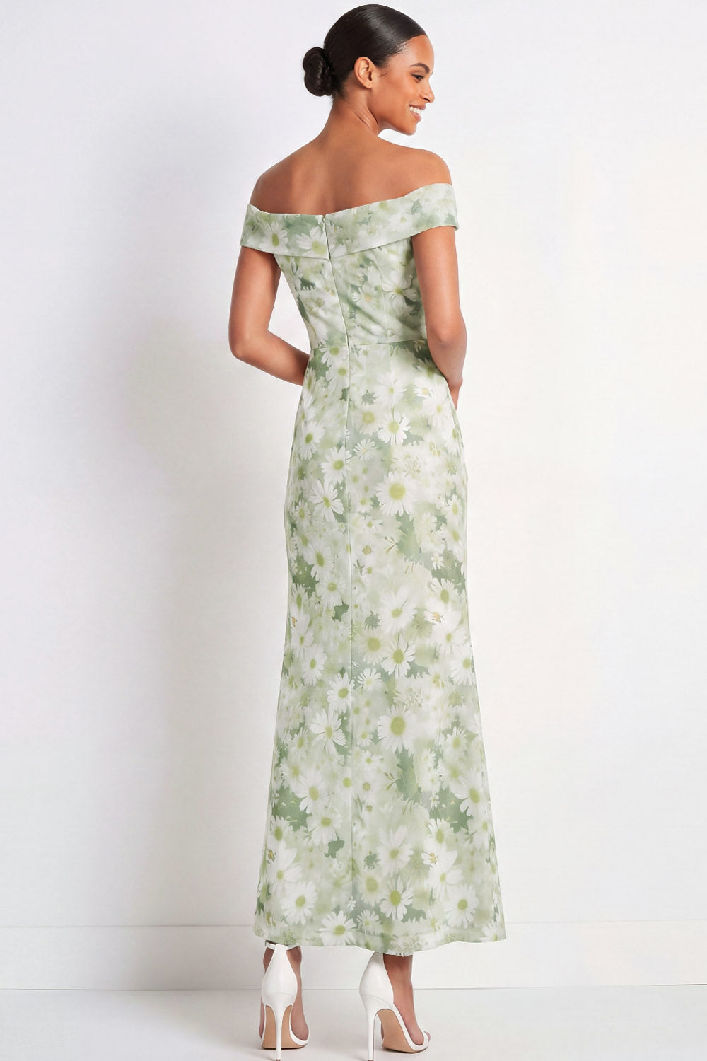 Light Green Maxi Sheath Floral Wedding Guest Dress with Slit