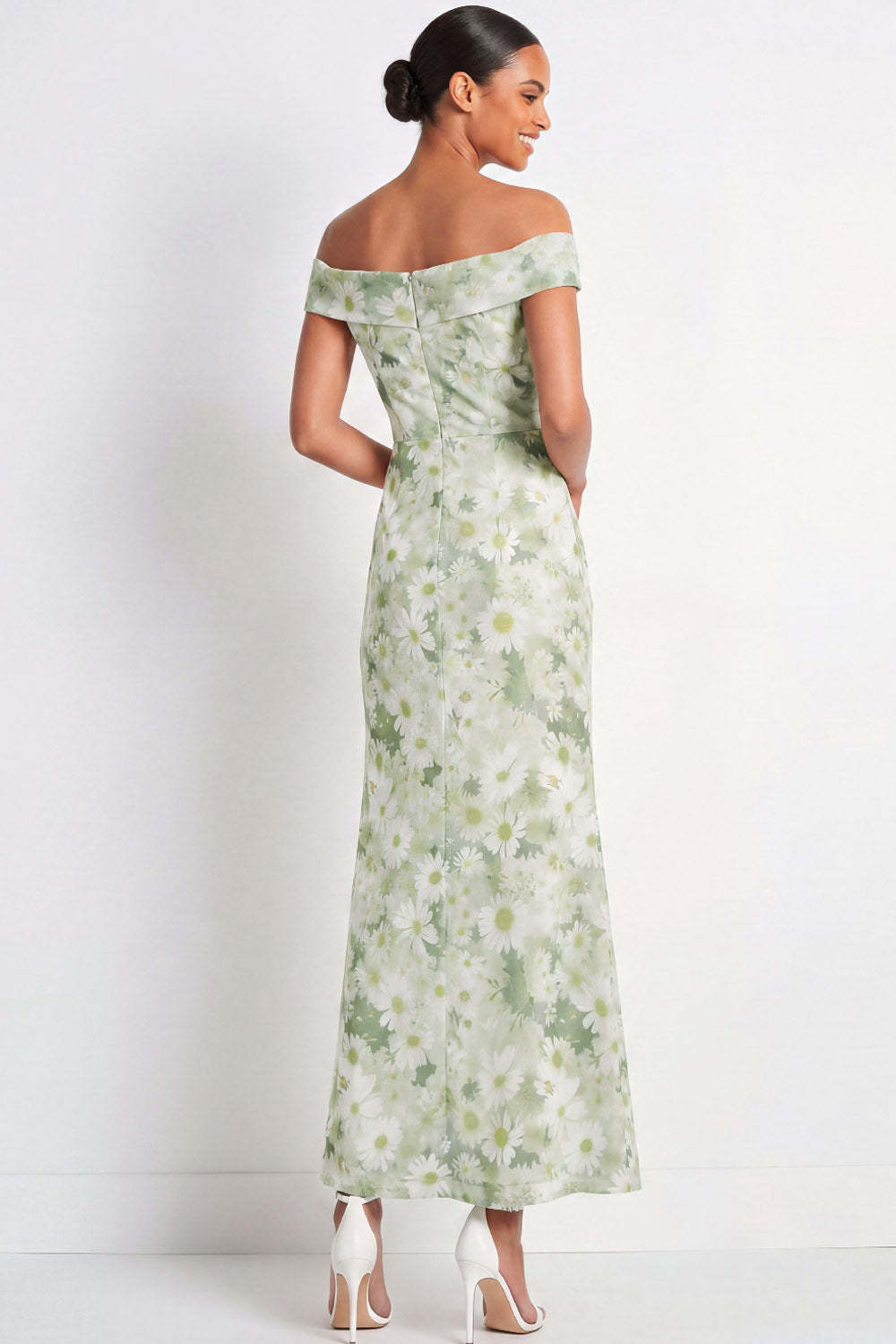 Light Green Maxi Sheath Floral Wedding Guest Dress with Slit