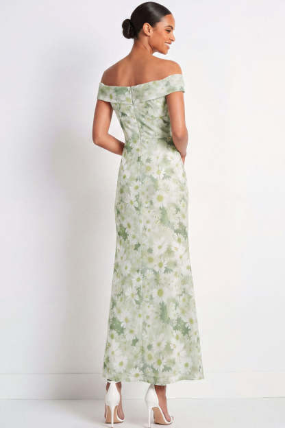 Light Green Maxi Sheath Floral Wedding Guest Dress with Slit