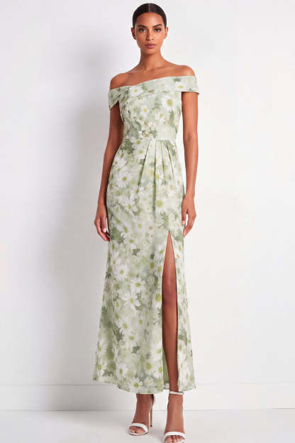 Light Green Maxi Sheath Floral Wedding Guest Dress with Slit