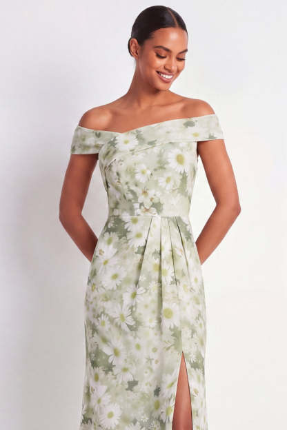 Light Green Maxi Sheath Floral Wedding Guest Dress with Slit