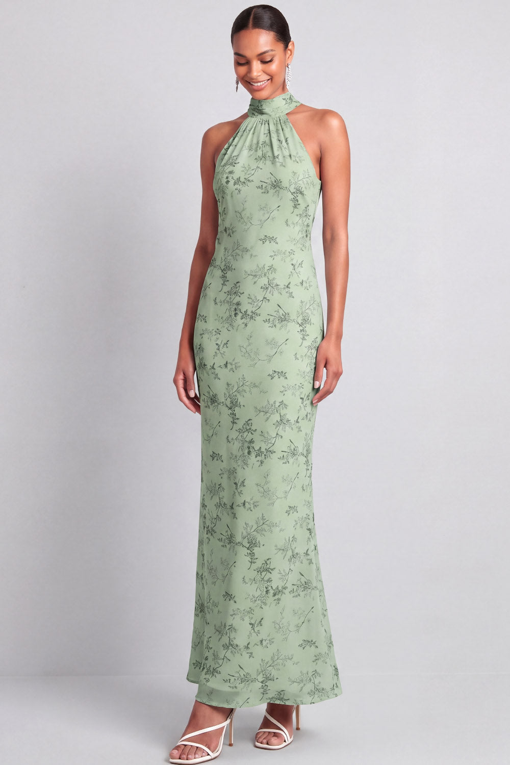 Green Maxi Mermaid Floral Backless Wedding Guest Dress