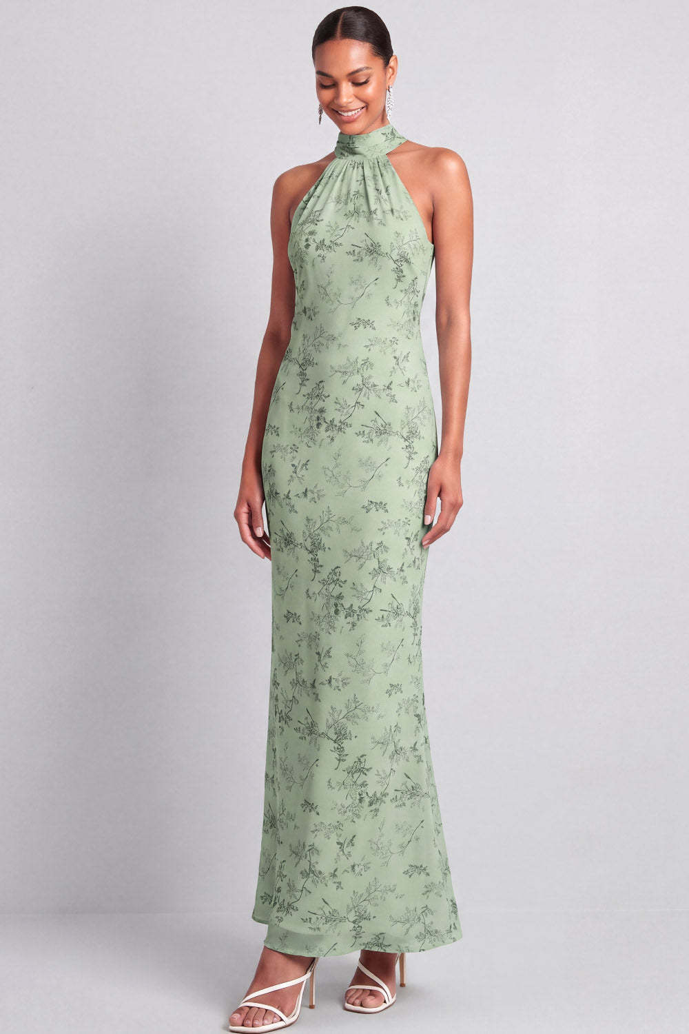 Green Maxi Mermaid Floral Backless Wedding Guest Dress