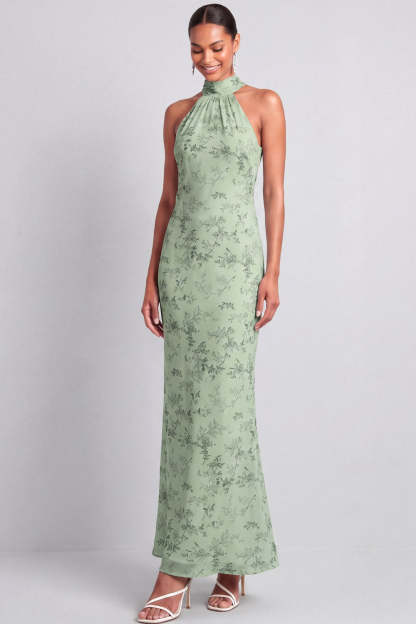 Green Maxi Mermaid Floral Backless Wedding Guest Dress