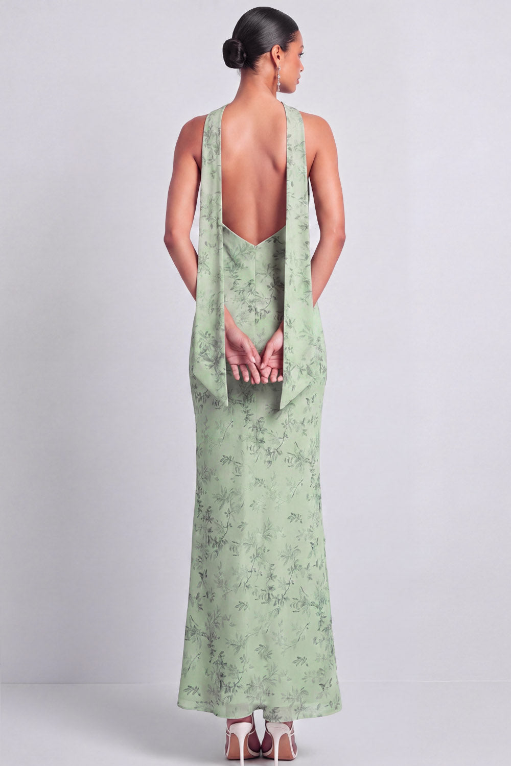 Green Maxi Mermaid Floral Backless Wedding Guest Dress