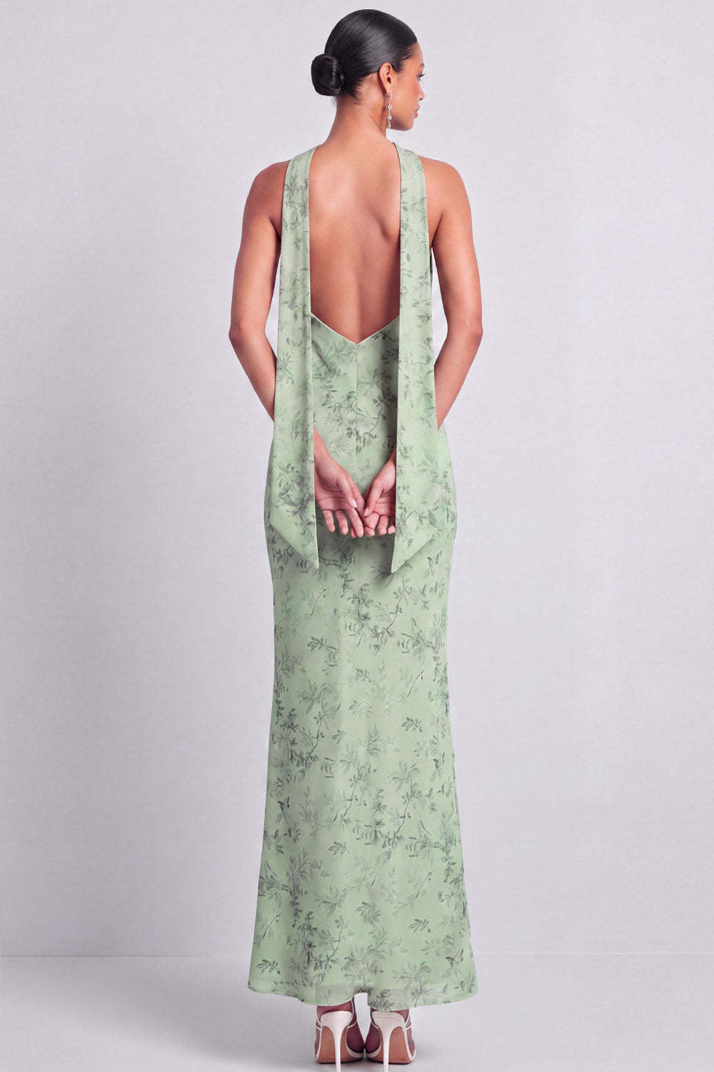 Green Maxi Mermaid Floral Backless Wedding Guest Dress