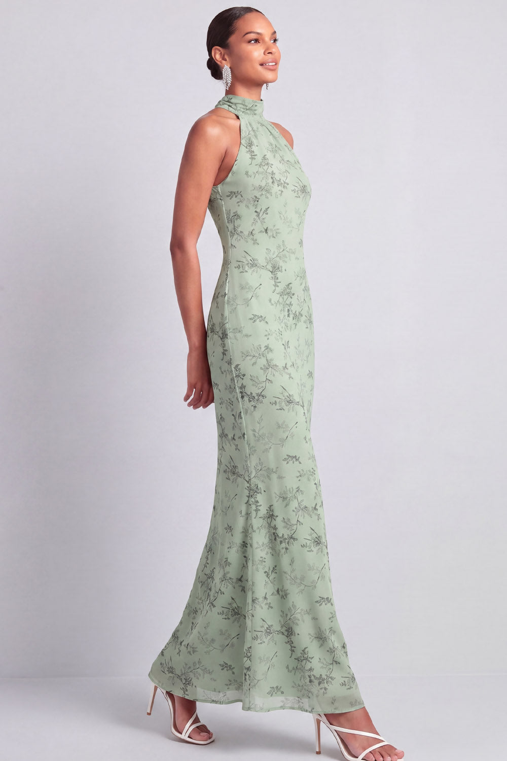 Green Maxi Mermaid Floral Backless Wedding Guest Dress