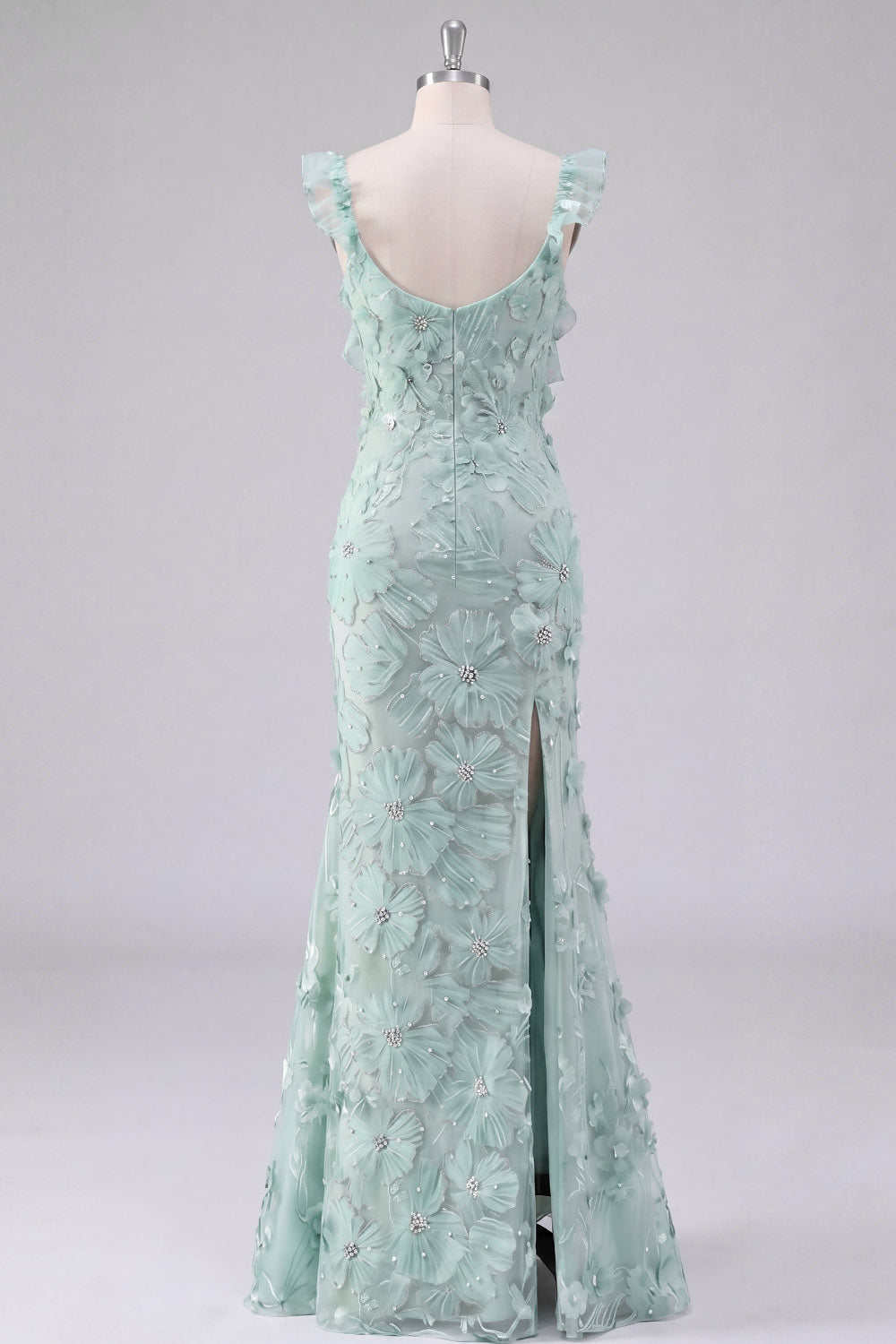 Mint Green Floral Mermaid Maxi Wedding Guest Dress with Slit