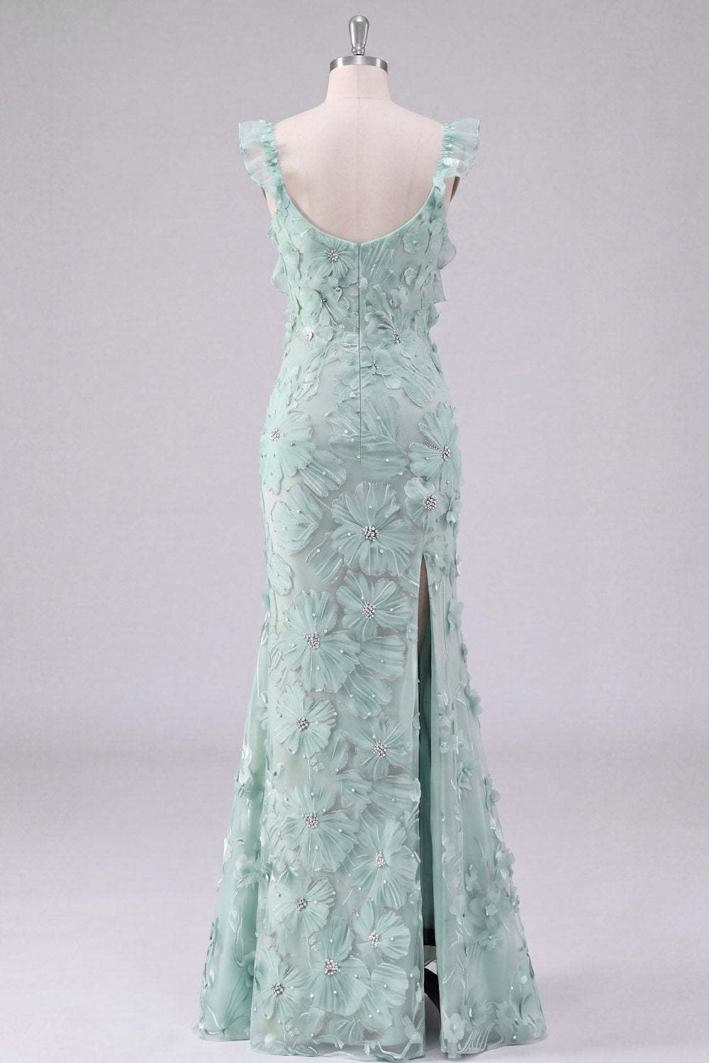 Mint Green Floral Mermaid Maxi Wedding Guest Dress with Slit