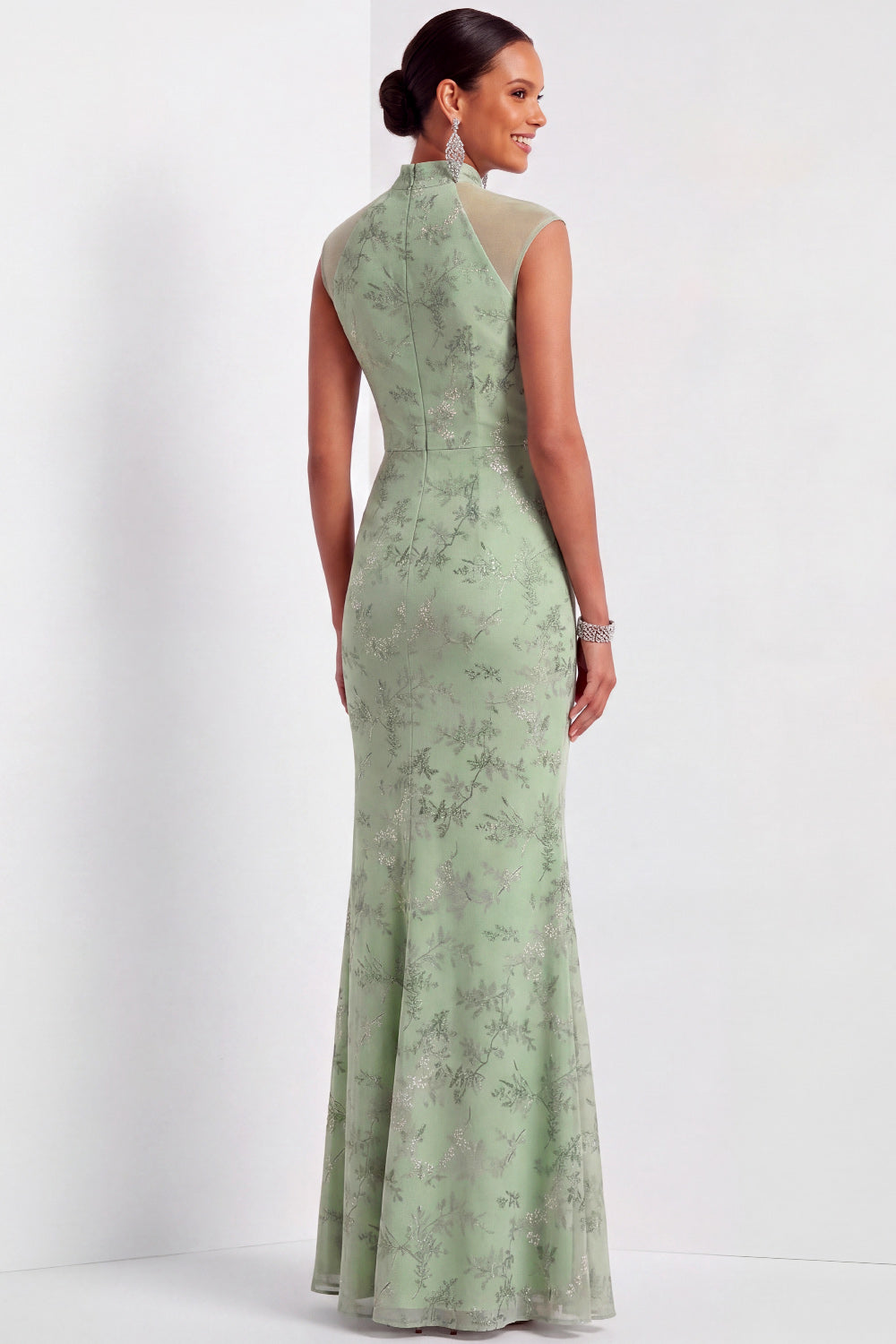 Dusty Sage Floral Mermaid Maxi Cap Sleeves Wedding Guest Dress