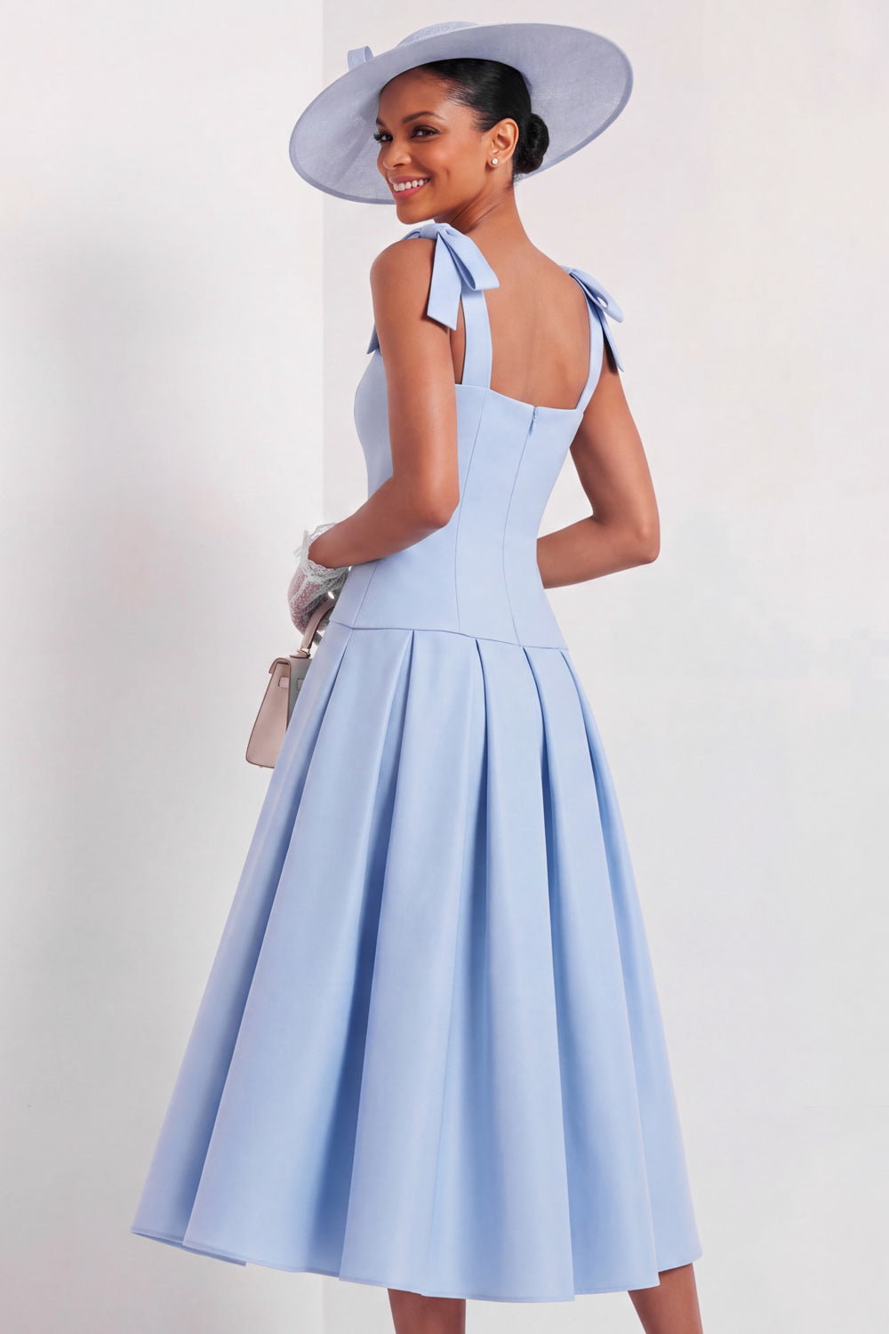 Light Blue A Line Midi Mother of the Bride Dress with Bows