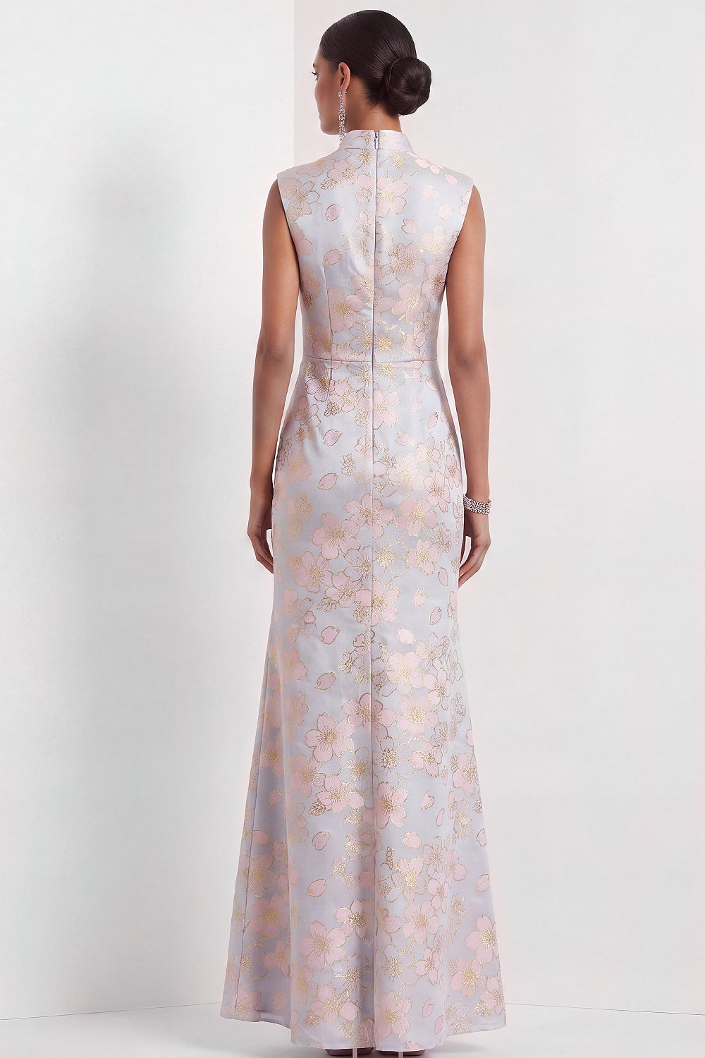 Pink and Blue Mermaid Floral Cap Sleeves Long Wedding Guest Dress