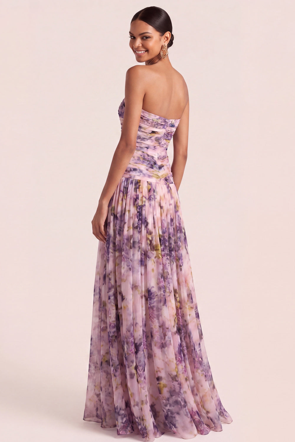 Floral Wisteria A Line Pleated Long Wedding Guest Dress