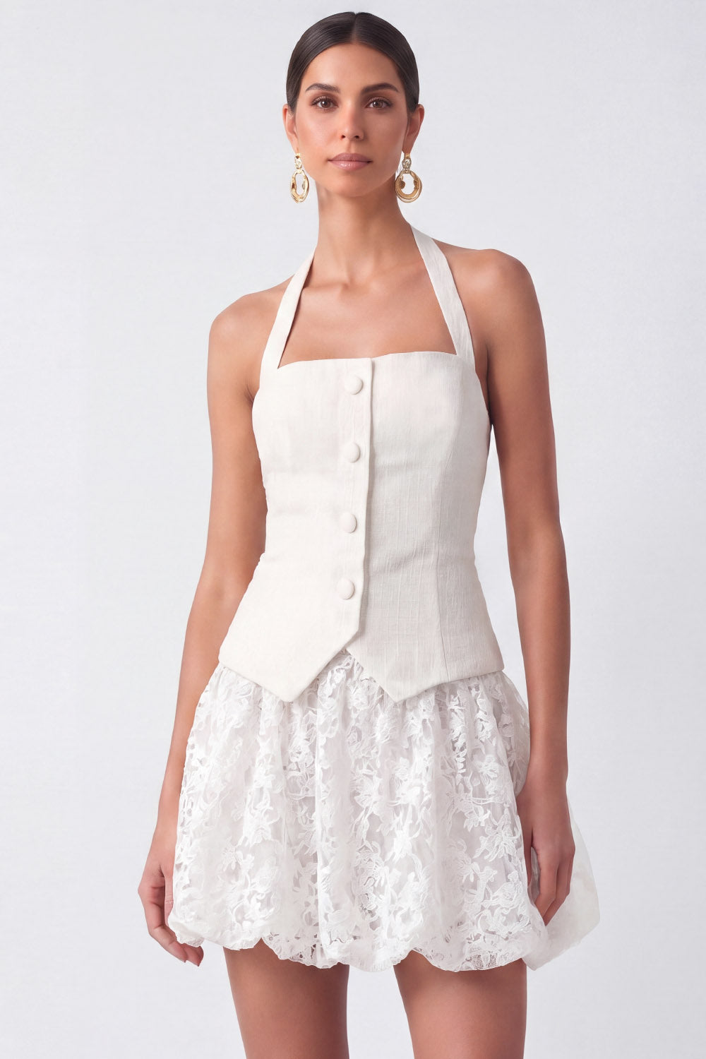 short white halter top dresses Dropwaist Mini Dress Do Not Iron Aloruh White Halter Neck Mini