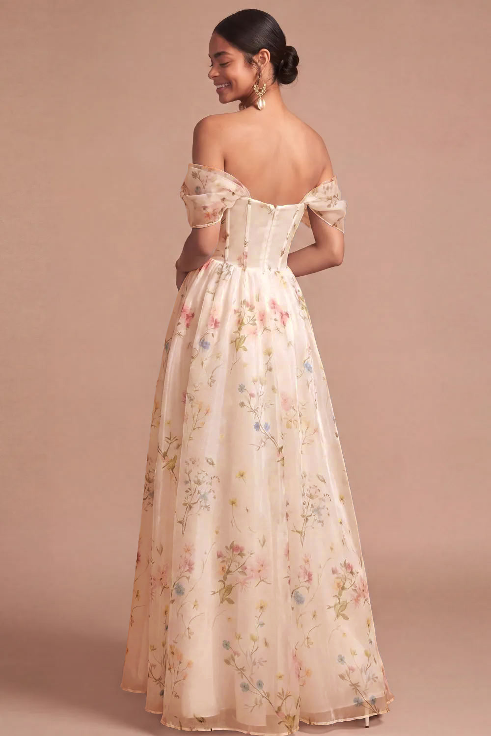 White Floral A Line Corset Long Wedding Reception Dress