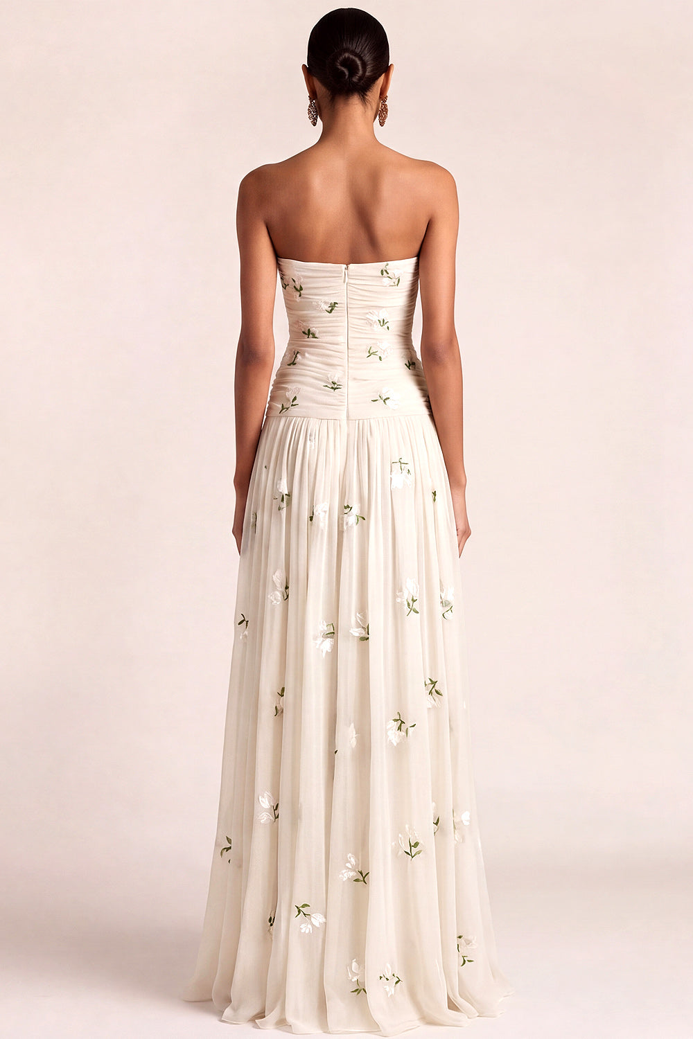 White A Line Floral Embroidered Long Wedding Reception Dress