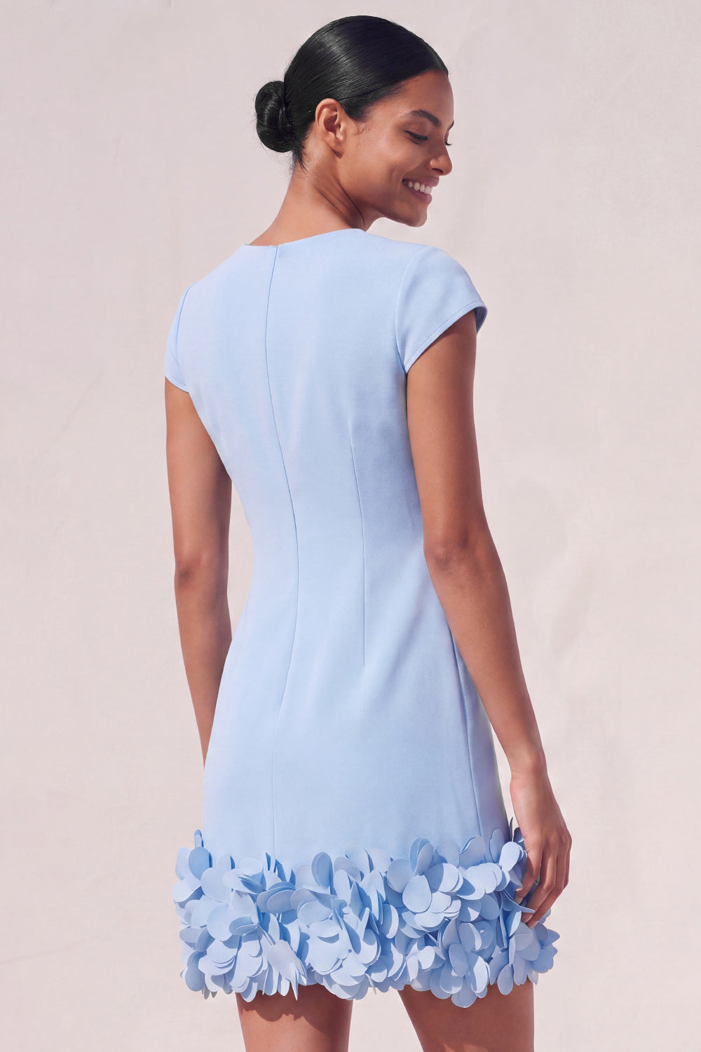 Blue Bodycon Cap Sleeves Short Appliqued Work Dress