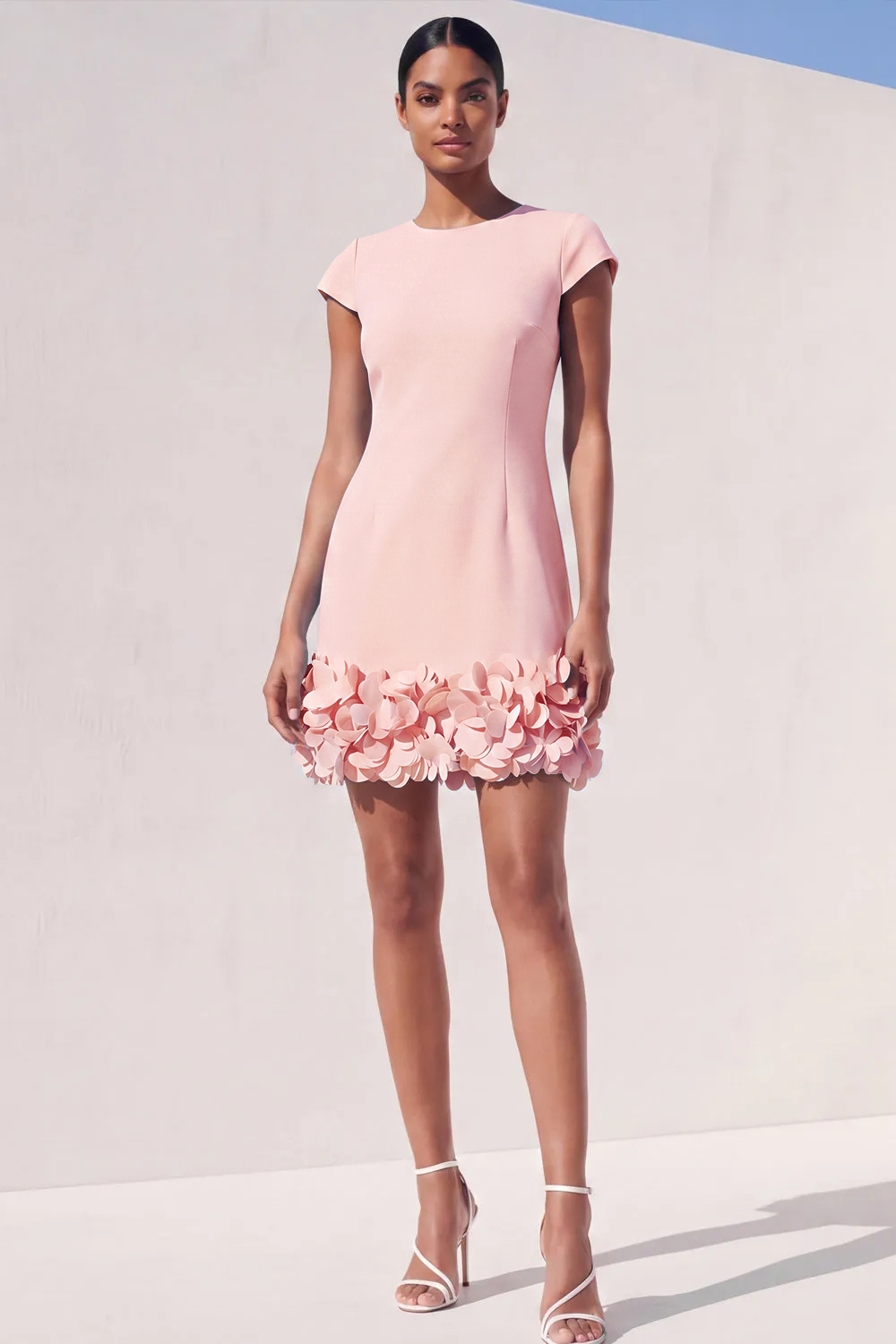 Blue Bodycon Cap Sleeves Short Appliqued Work Dress