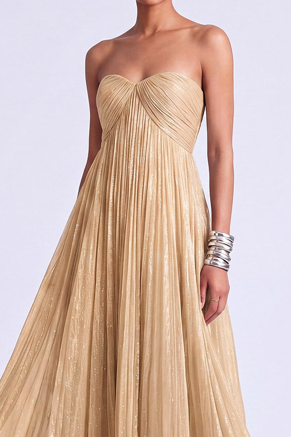 Glitter Blue A Line Sweetheart Pleated High Waist Long Formal Dress
