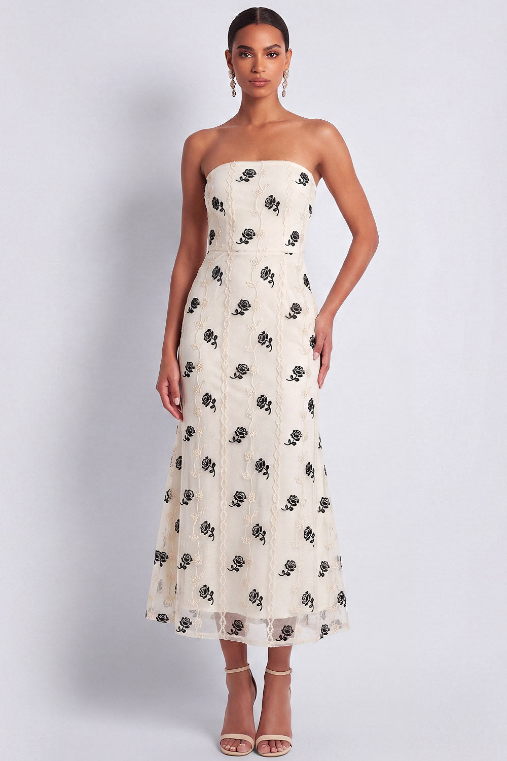 White Strapless Mermaid Maxi Formal Dress with Embroidery