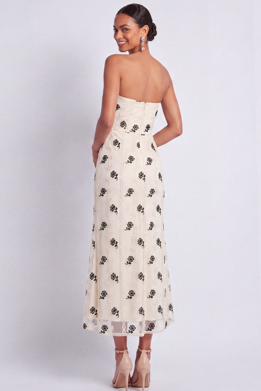 White Strapless Mermaid Maxi Formal Dress with Embroidery
