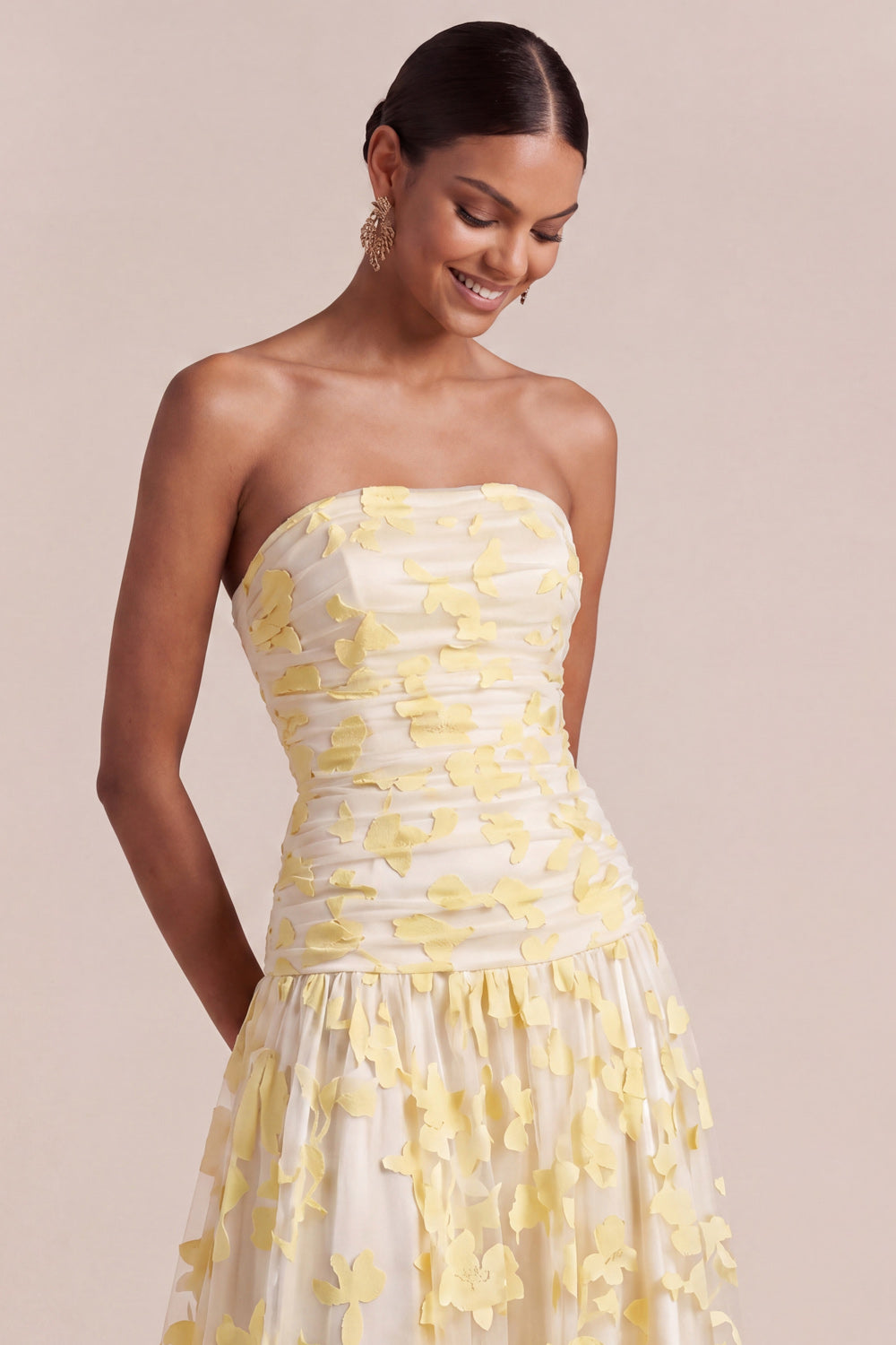 light yellow floral bridesmaid dresses Buy Yellow Floral Satin One Shoulder Scarf Wedding Guest Bridesmaid Maxi  Dress from Next USA