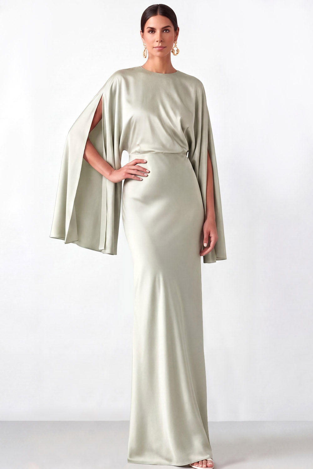 Dusty Sage Mermaid Satin Long Mother of the Bride Dress