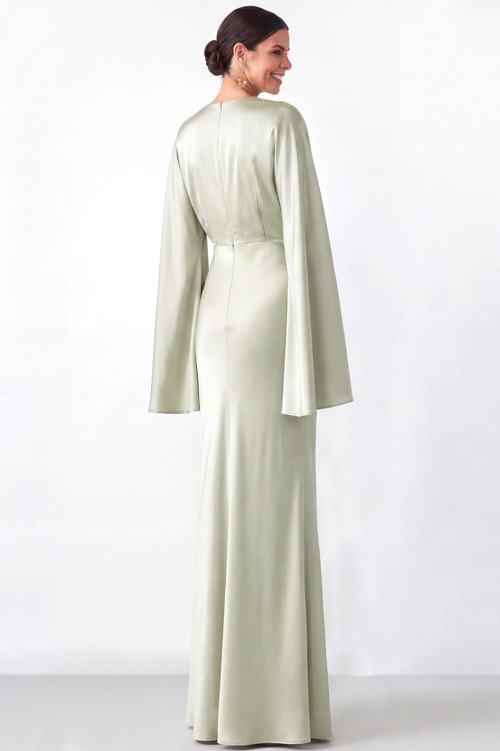 Dusty Sage Mermaid Satin Long Mother of the Bride Dress