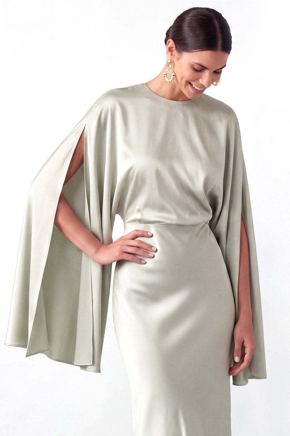 Dusty Sage Mermaid Satin Long Mother of the Bride Dress