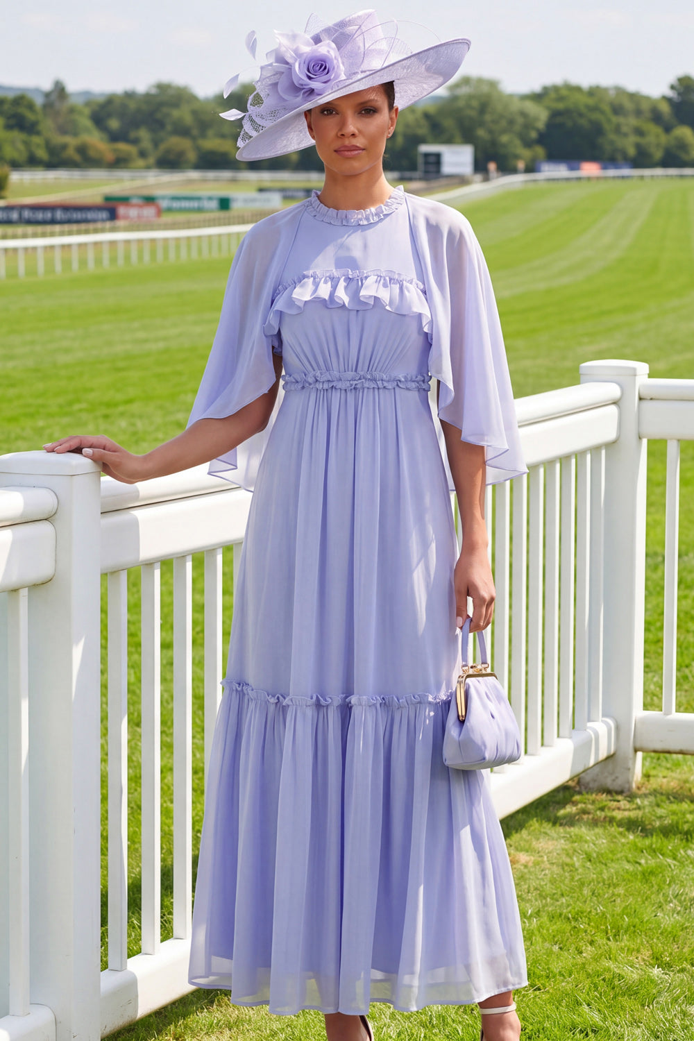Light Blue Fluter Sleeves A Line Long Mother of the Bride Dress with Ruffles