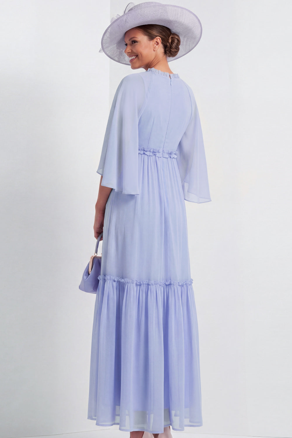 Light Blue Fluter Sleeves A Line Long Mother of the Bride Dress with Ruffles