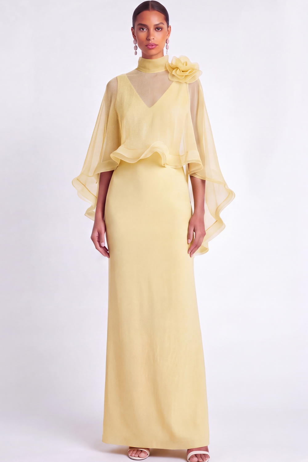Light Blue Mermaid V Neck Long Mother of the Bride Dress with Cape